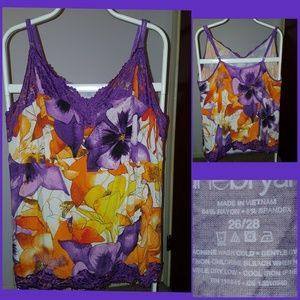 Printed lace trim tank